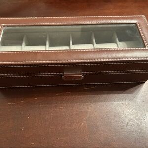 Brown Leather Watch Storage Box with Glass Top